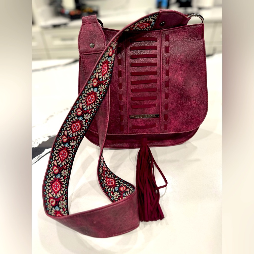 Steve Madden Crossbody Wine Colored Guitar Strap Crossbody/Shoulder Bag